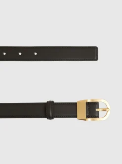 Zwart - Reiss Hazel Leren Riem met Gebogen Gesp