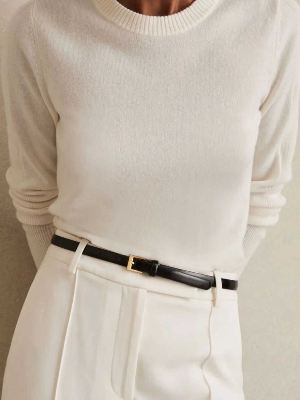 Zwart - Reiss Holly Leren Smalle Riem