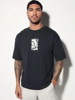 Zwart - Relaxed fit - Japans T-shirt met surfprint en grafische opdruk