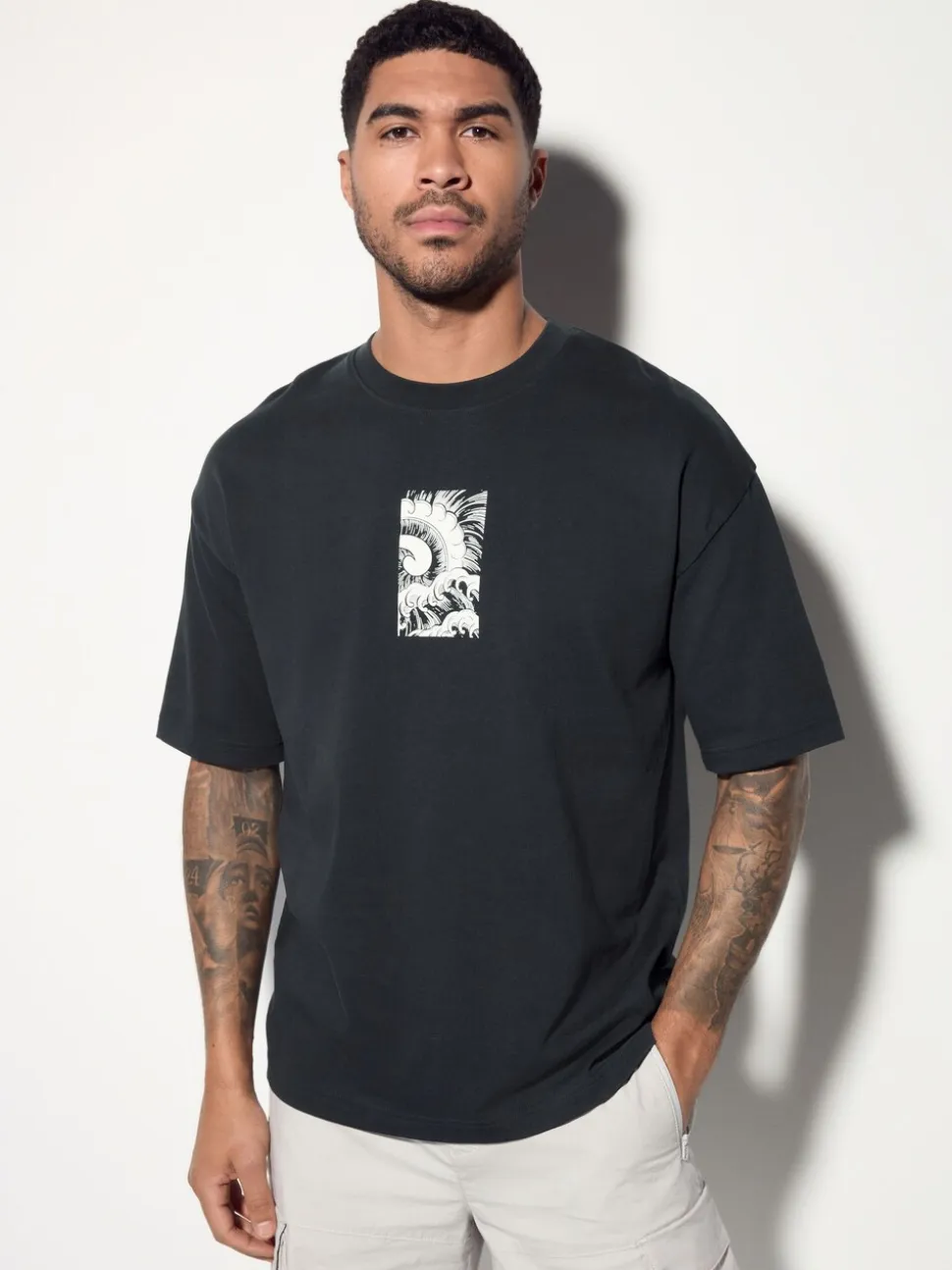 Zwart - Relaxed fit - Japans T-shirt met surfprint en grafische opdruk