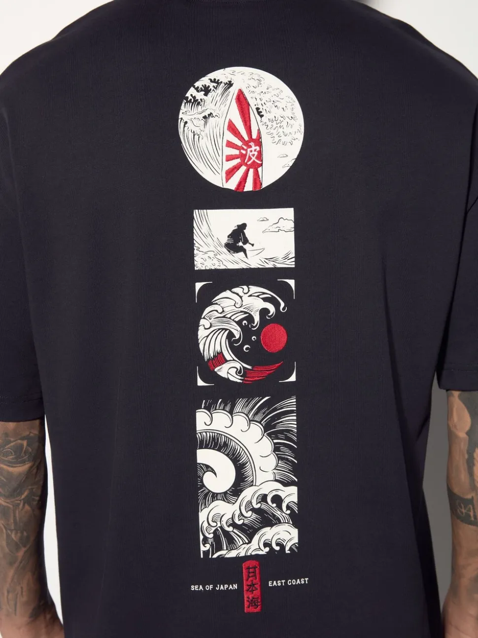 Zwart - Relaxed fit - Japans T-shirt met surfprint en grafische opdruk