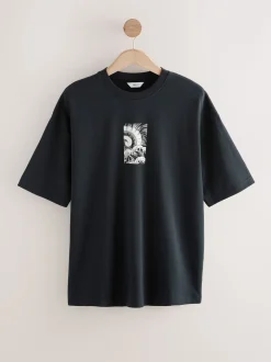Zwart - Relaxed fit - Japans T-shirt met surfprint en grafische opdruk