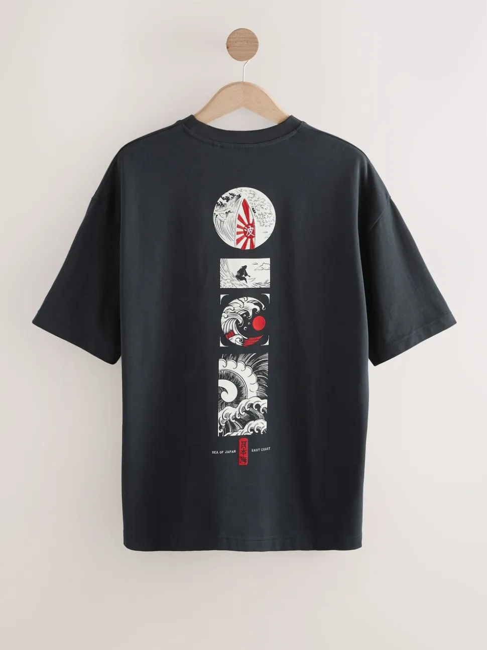 Zwart - Relaxed fit - Japans T-shirt met surfprint en grafische opdruk