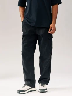 Zwart - Relaxed fit - Katoenen cargostretchbroek