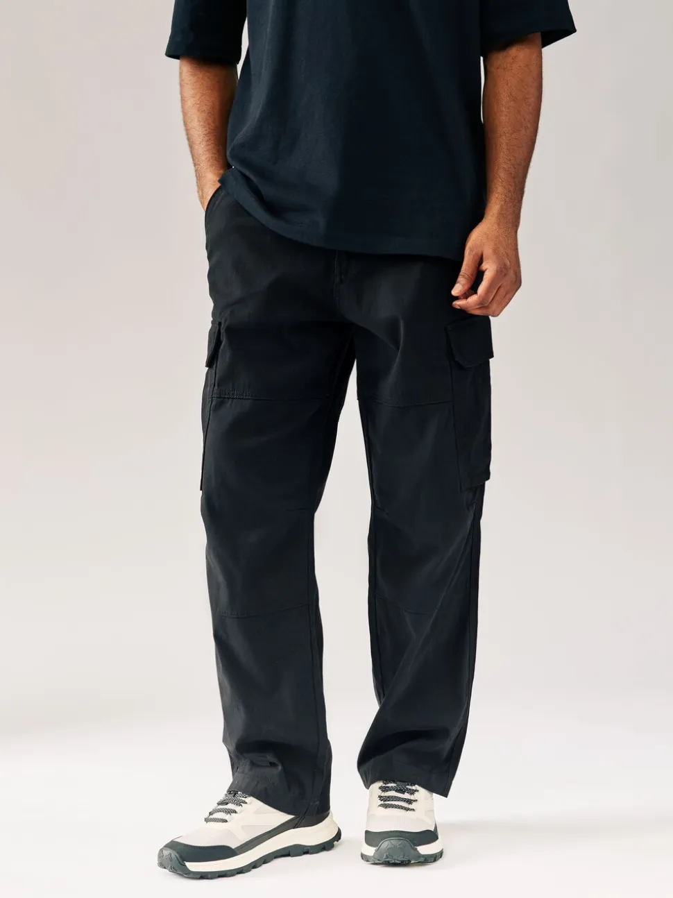 Zwart - Relaxed fit - Katoenen cargostretchbroek