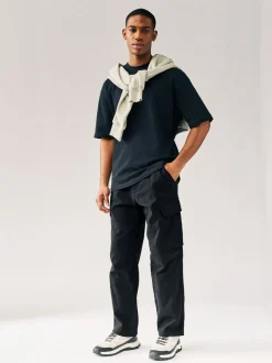 Zwart - Relaxed fit - Katoenen cargostretchbroek