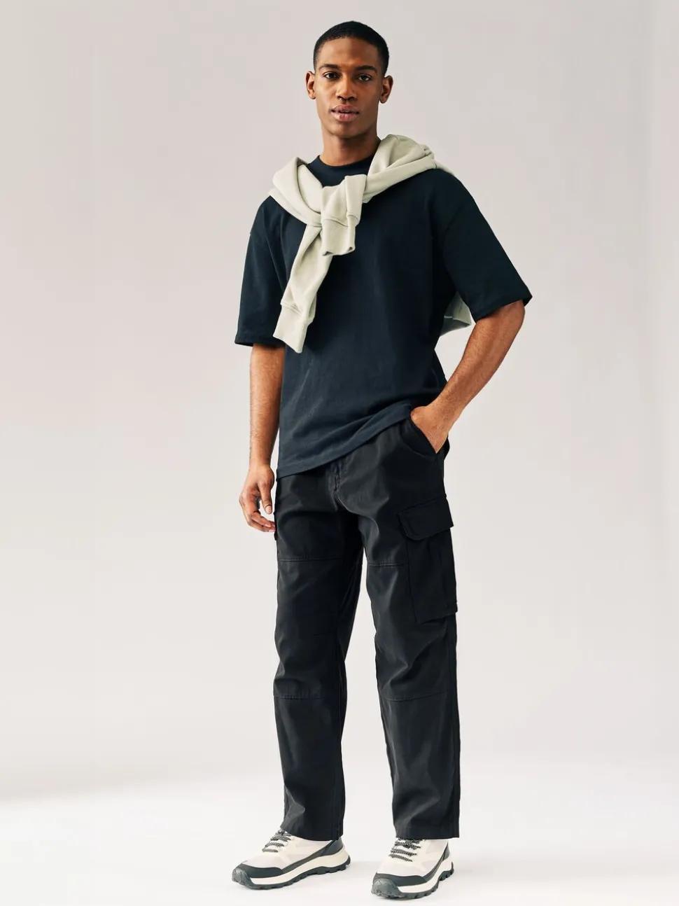 Zwart - Relaxed fit - Katoenen cargostretchbroek