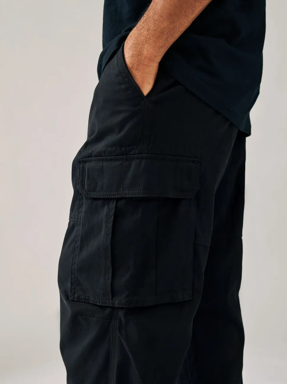 Zwart - Relaxed fit - Katoenen cargostretchbroek