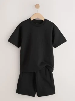 Zwart - Relaxed Fit Heavyweight T-Shirt and Shorts Set (3-16yrs)