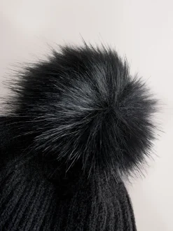 Zwart - Rib Knit Pom Hat