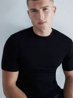 Zwart - River Island Muscle Fit T-shirts met ronde hals van katoen, set van 3