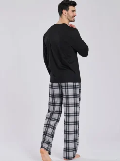 Zwart - Ronde hals - Loungeable Jersey Microfleece Long Top And Check Trousers Pyjama Set