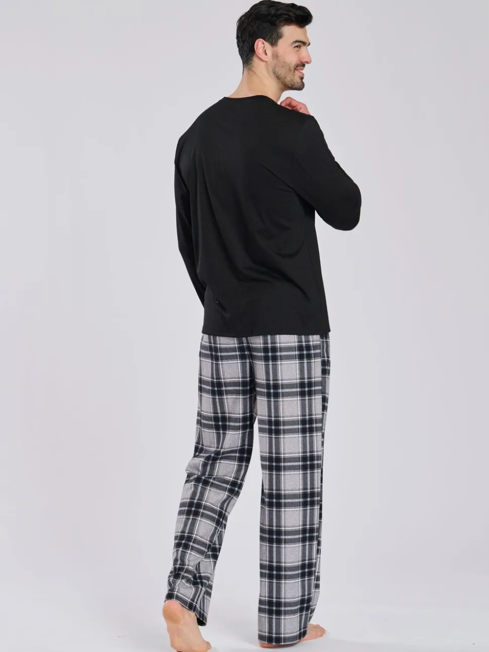 Zwart - Ronde hals - Loungeable Jersey Microfleece Long Top And Check Trousers Pyjama Set