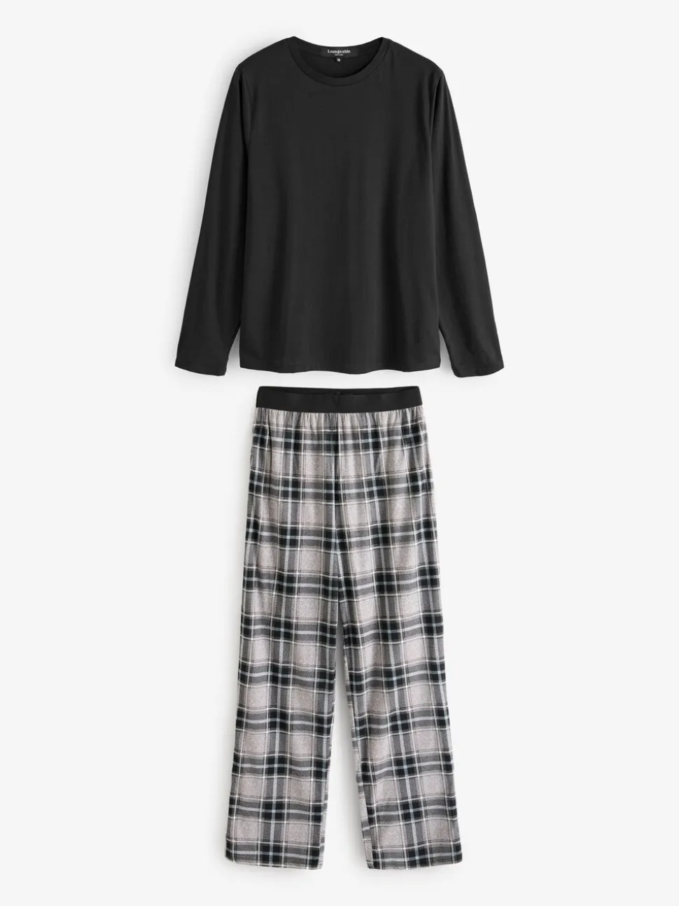 Zwart - Ronde hals - Loungeable Jersey Microfleece Long Top And Check Trousers Pyjama Set