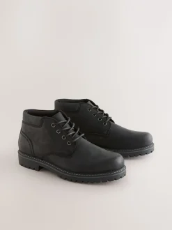 Zwart - Rugged Leather Ankle Boots