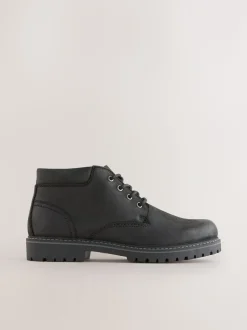 Zwart - Rugged Leather Ankle Boots