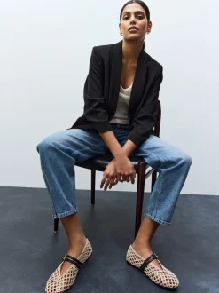 Zwart - Ruimvallend blazer met gerimpelde mouwen