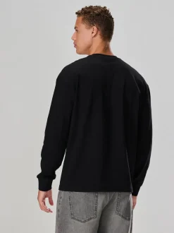 Zwart - Ruimvallend zwaar T-shirt met lange mouwen