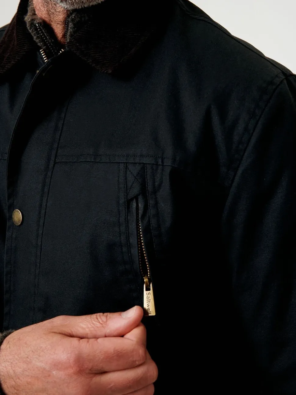 Zwart - Saltwell Waxed Cord Collar Jacket