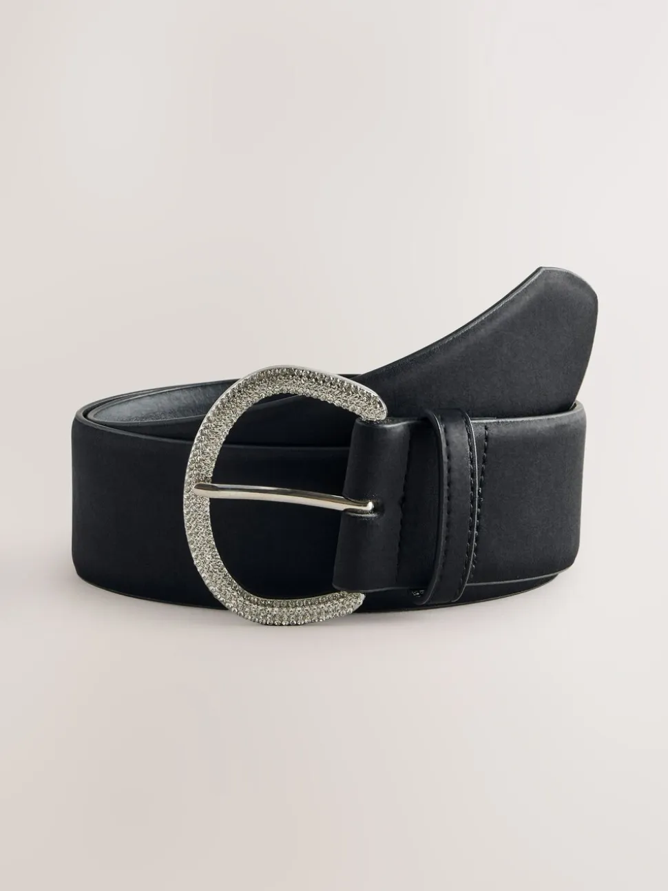 Zwart - Satin Belt with Diamante Buckle
