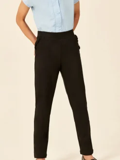 Zwart - Schoolbroek met hoog aandeel katoen en stretchy, elastische tailleband (3-16jr)