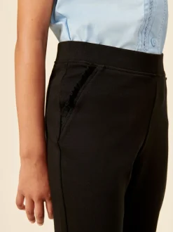 Zwart - Schoolbroek met hoog aandeel katoen en stretchy, elastische tailleband (3-16jr)