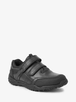Zwart - Schoolschoenen van leer met klittenbandsluiting