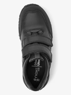 Zwart - Schoolschoenen van leer met klittenbandsluiting