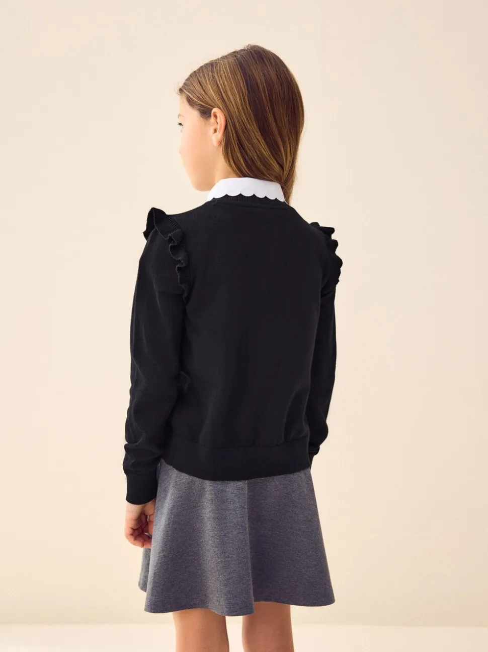 Zwart - Schoolvest met hoog katoengehalte en ruches op de schouders (3-16 jr)