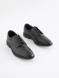 Zwart - Schoolveterschoenen van leer met egale voorkant