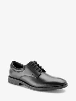 Zwart - Schoolveterschoenen van leer met egale voorkant