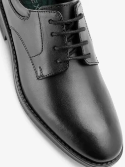Zwart - Schoolveterschoenen van leer met egale voorkant