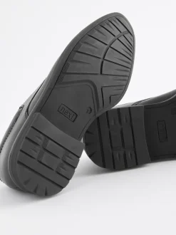 Zwart - Schoolveterschoenen van leer met egale voorkant