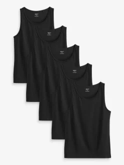 Zwart - Set van 5 100% katoenen hemden met laagjes