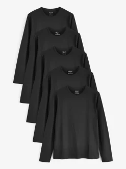 Zwart - Set van 5 T-shirts met lange mouwen en laagjes