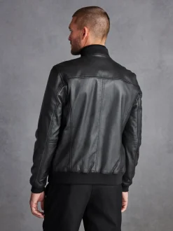 Zwart - Signature leren bomberjack
