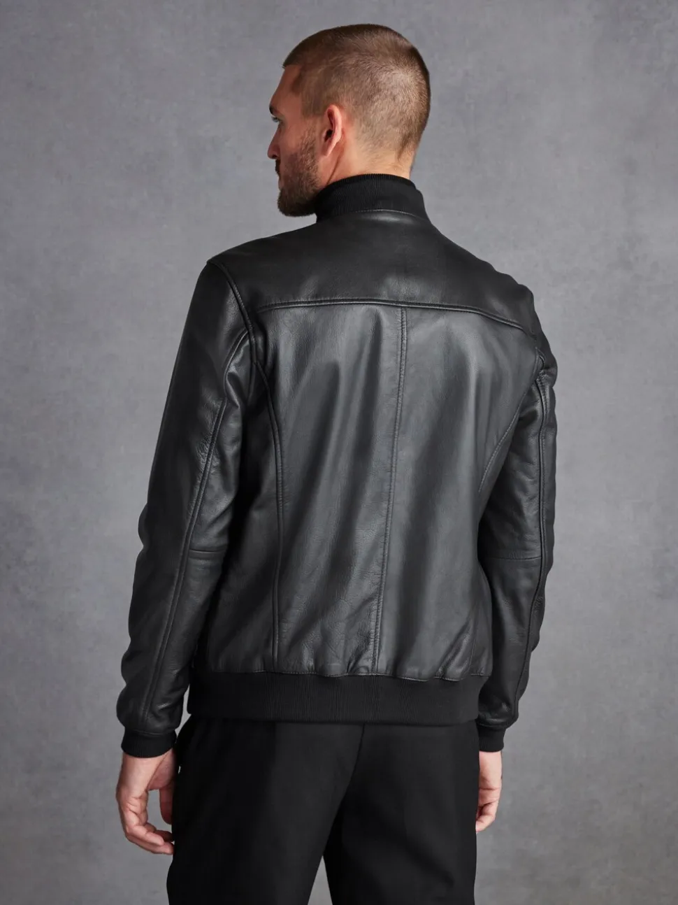 Zwart - Signature leren bomberjack
