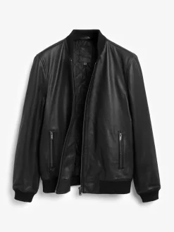 Zwart - Signature leren bomberjack