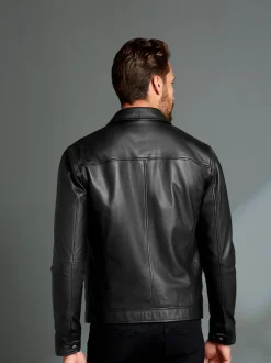 Zwart - Signature leren jack met kraag