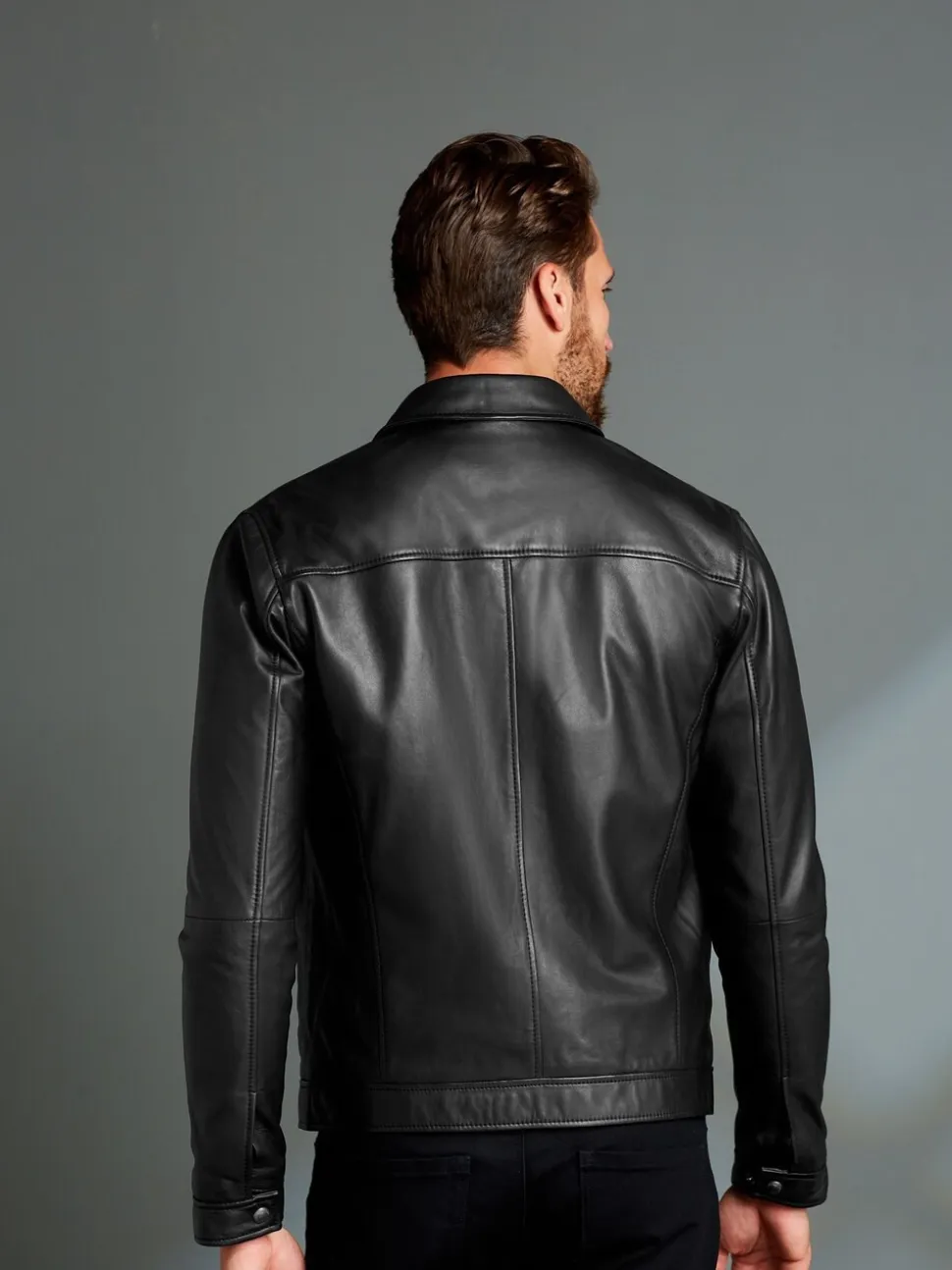 Zwart - Signature leren jack met kraag