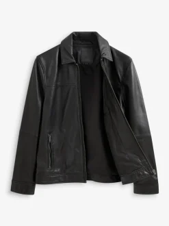 Zwart - Signature leren jack met kraag