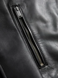 Zwart - Signature leren jack met kraag