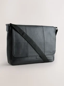 Zwart - Signature leren messenger-tas