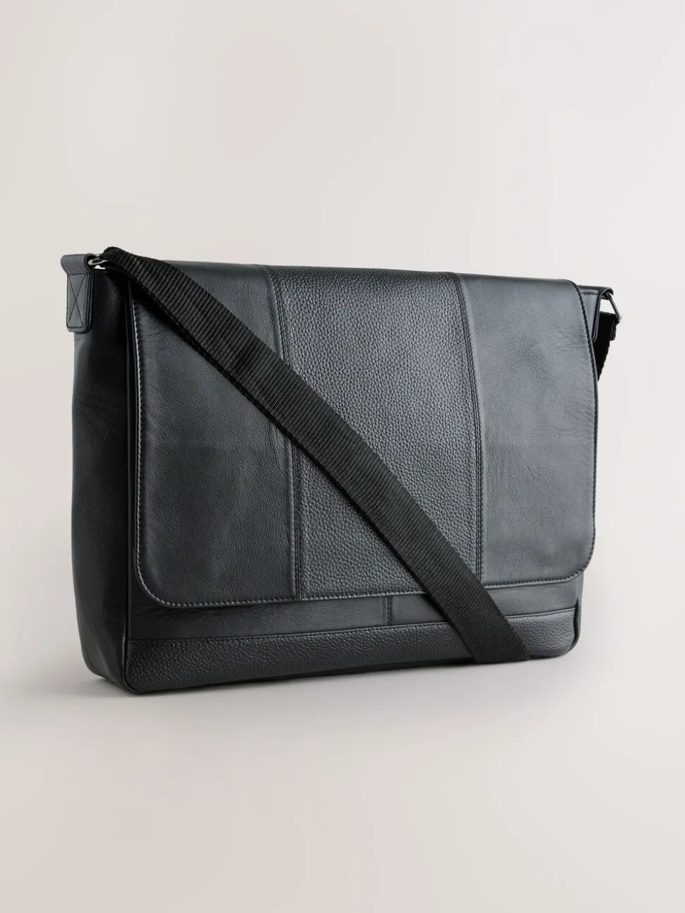 Zwart - Signature leren messenger-tas