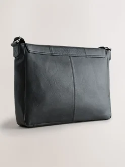 Zwart - Signature leren messenger-tas
