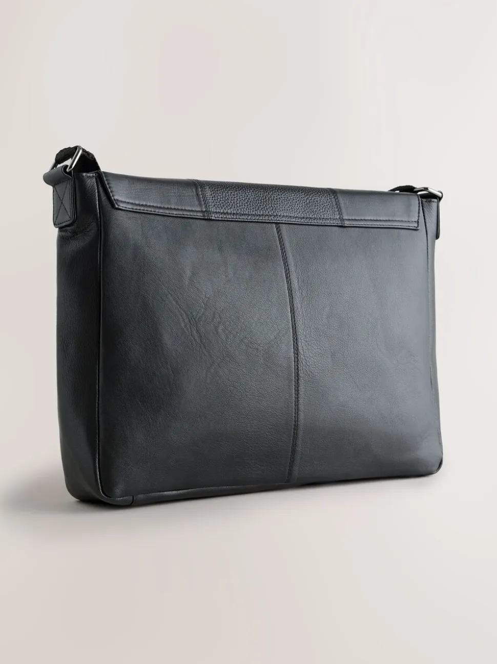 Zwart - Signature leren messenger-tas