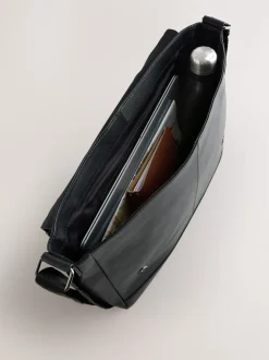 Zwart - Signature leren messenger-tas