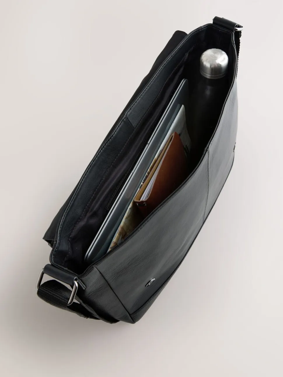 Zwart - Signature leren messenger-tas