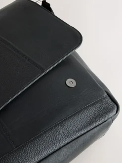 Zwart - Signature leren messenger-tas