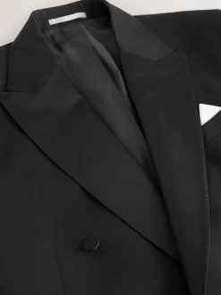Zwart - Signature Nova Fides 100% Italian Wool Double Breasted Tuxedo Suit Jacket